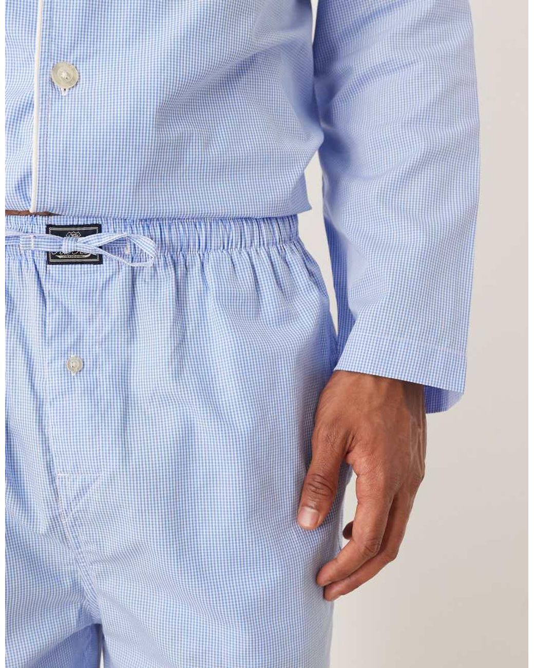 Polo Ralph Lauren Blue Icon Logo Gingham Print Pyjama Lounge Set for men
