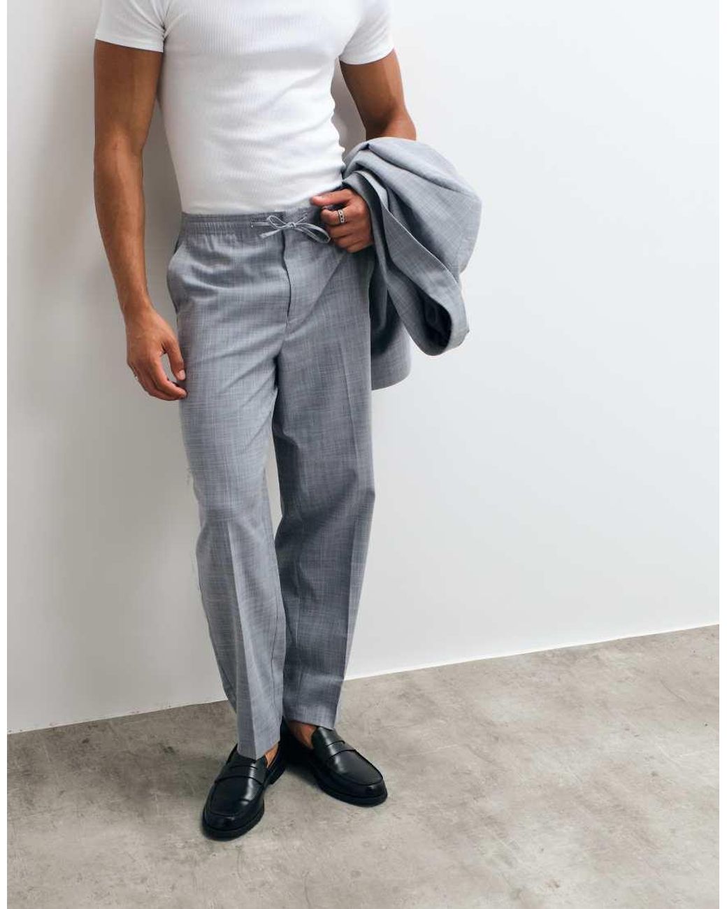 ASOS Gray Linen Look Tapered Suit Trousers for men
