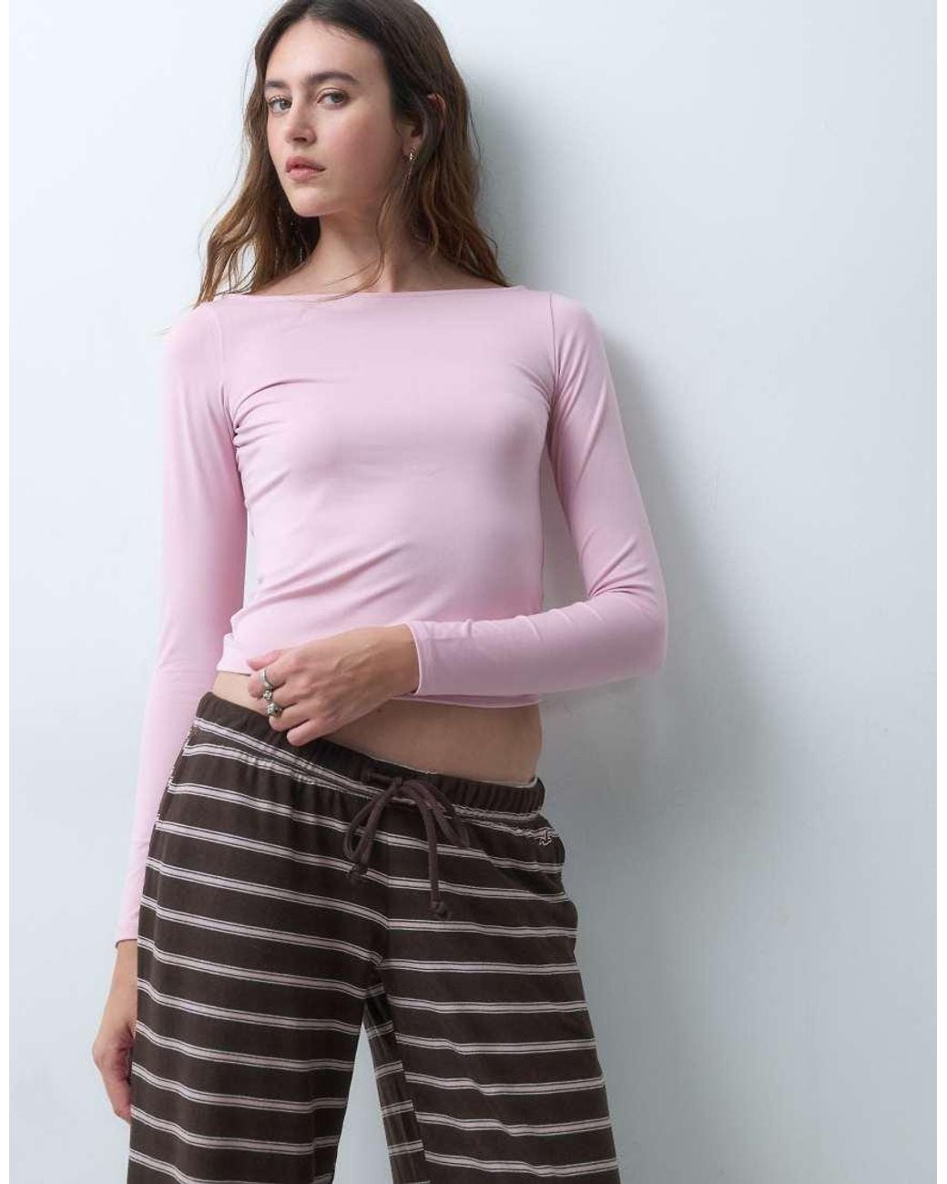 Hollister Purple Long Sleeve Seamless Scoop Neck Top