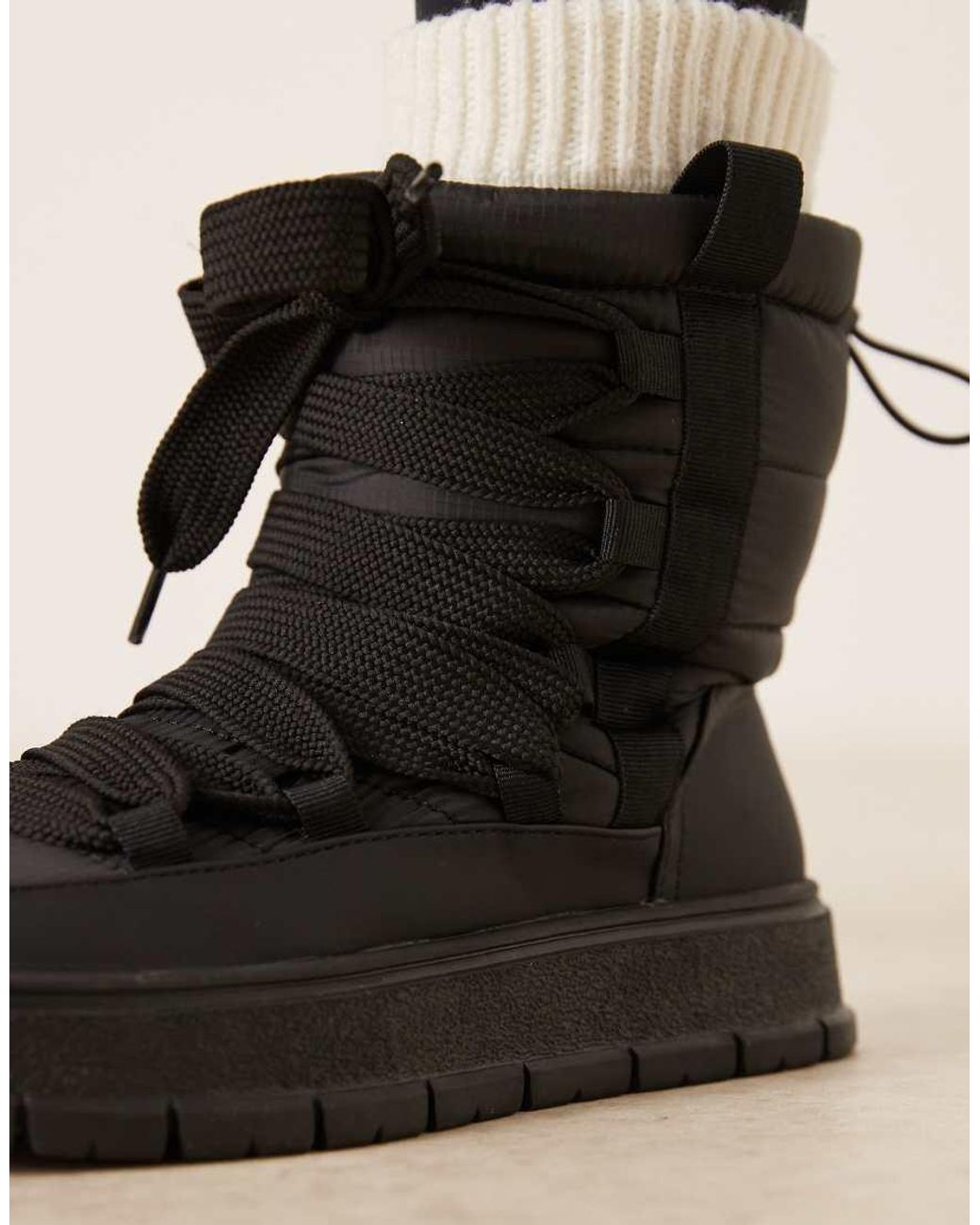 ASOS Black Arrow Nylon Lace Up Snow Boots