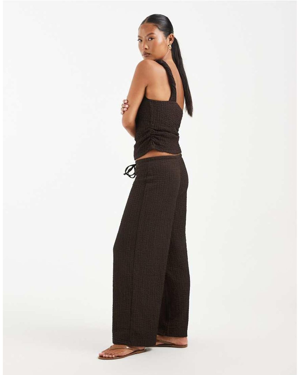 Only Petite White High Waist Crinkle Textured Trousers Co-ord