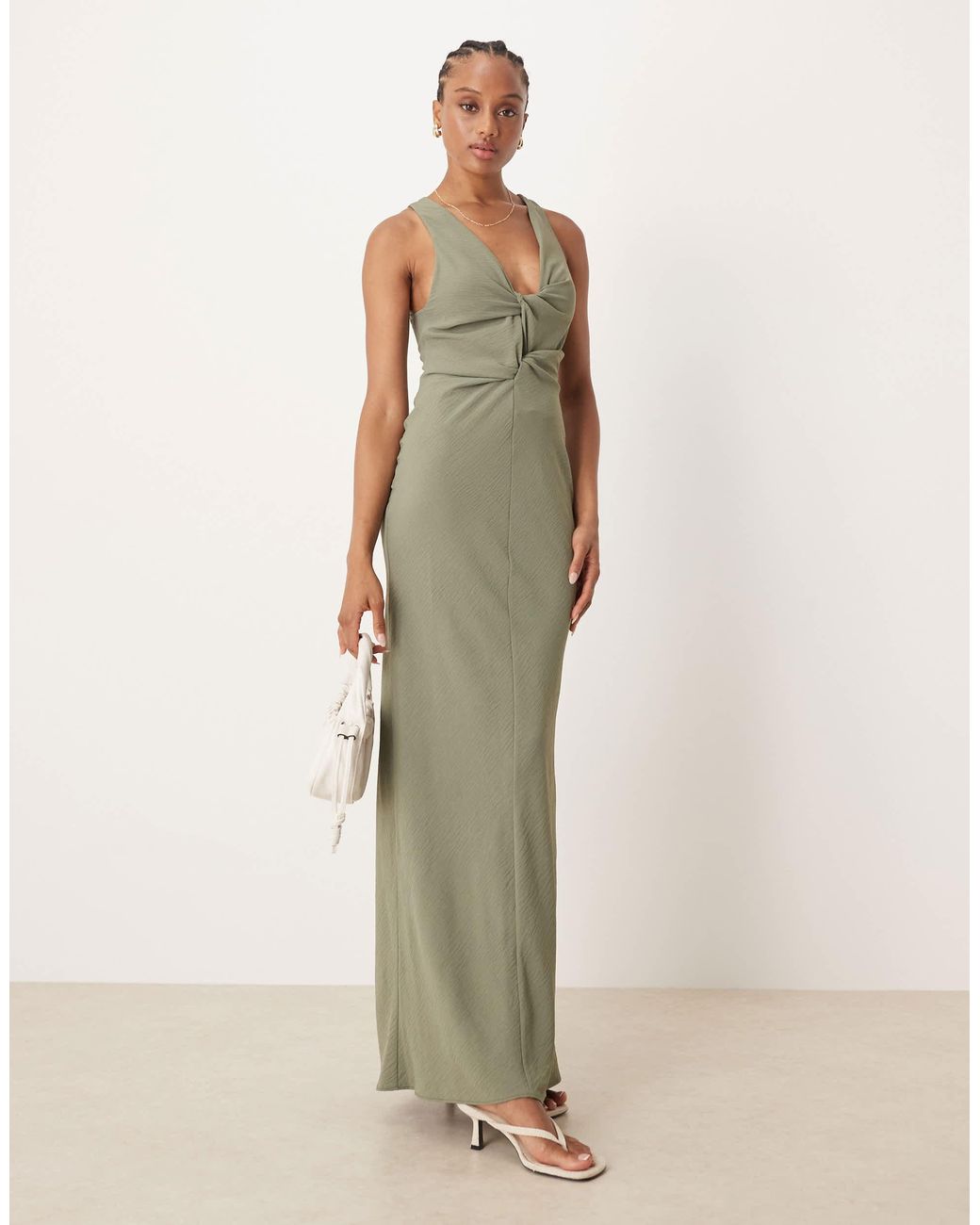 ASOS Natural Asos Design Tall Draped Knot Front Midi Dress