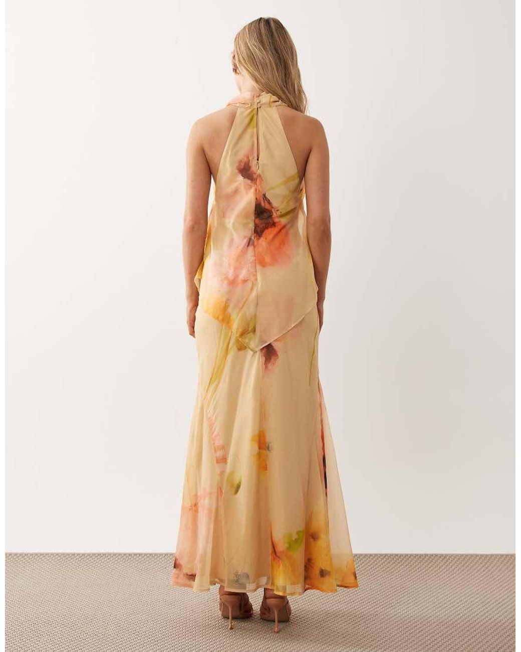 ASOS Natural Asos Design Petite Chiffon High Neck Double Layer Maxi Dress
