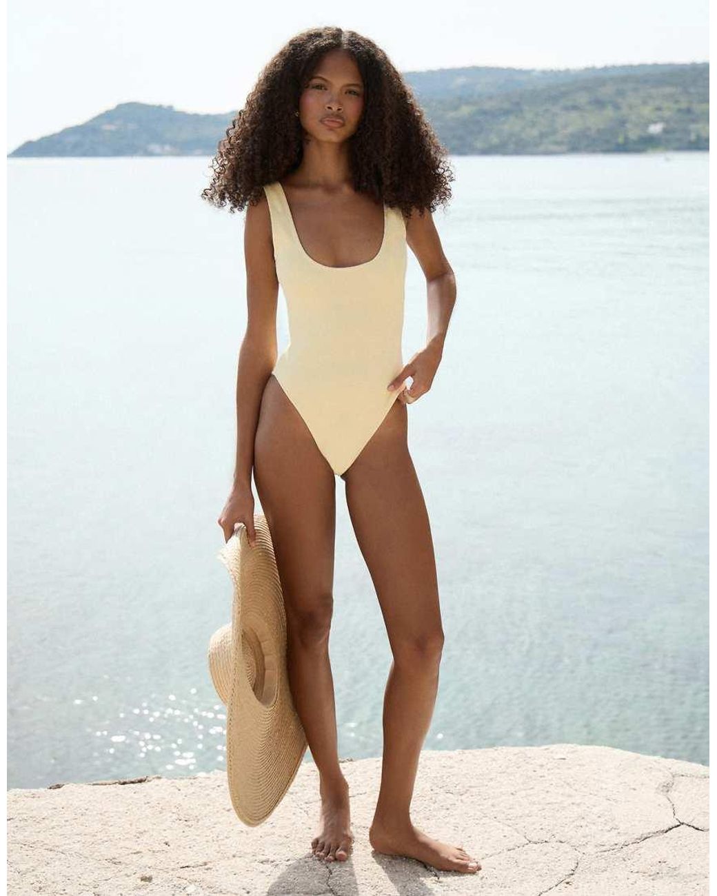 4th & Reckless Blue Crinkle Scoop Neck Low Back Swimsuit