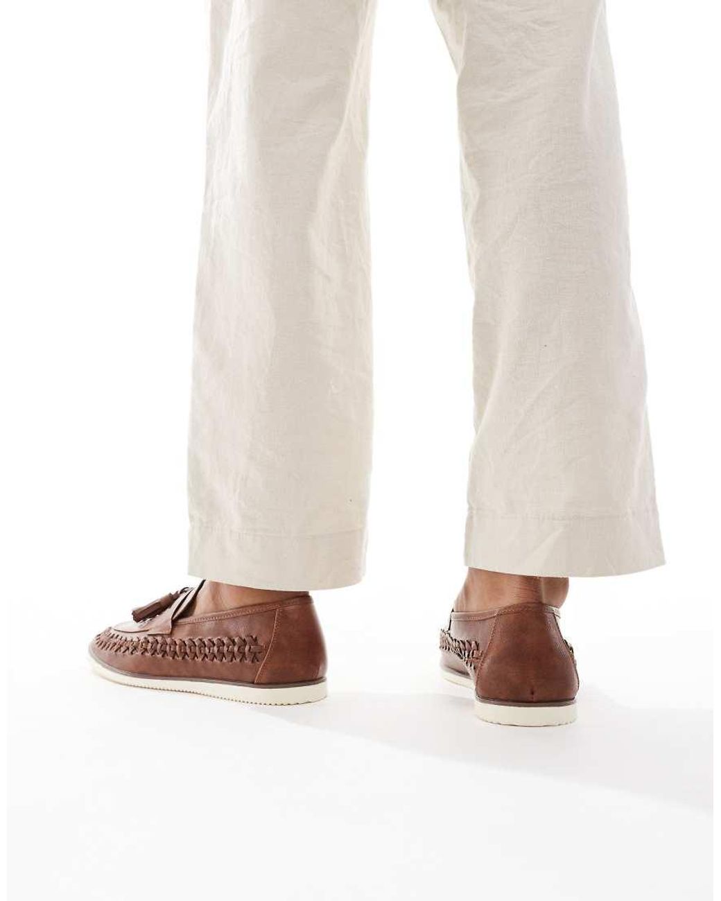 Brave Soul White Faux Leather Woven Loafers for men