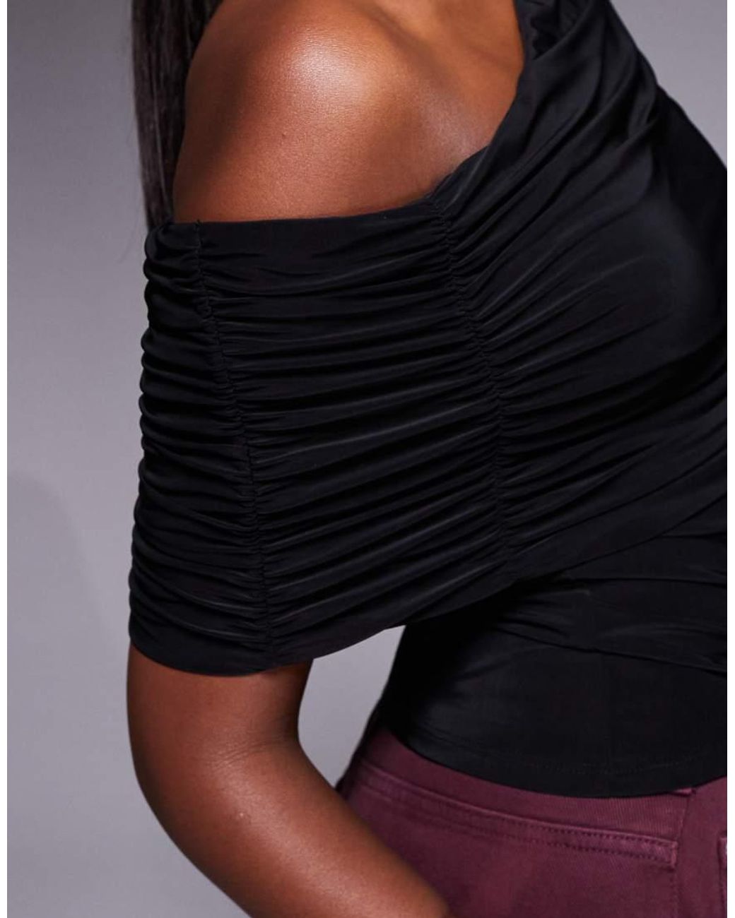 ASOS Black Slinky Asymmetric Cape Shoulder Top