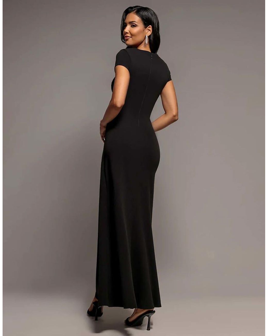 Goddiva Black Cap Sleeve Pleated Asymmetric Maxi Dress