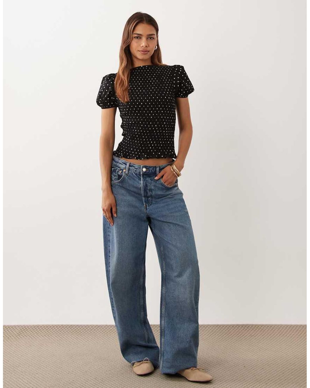 ASOS Blue Shirred Short Sleeve Top