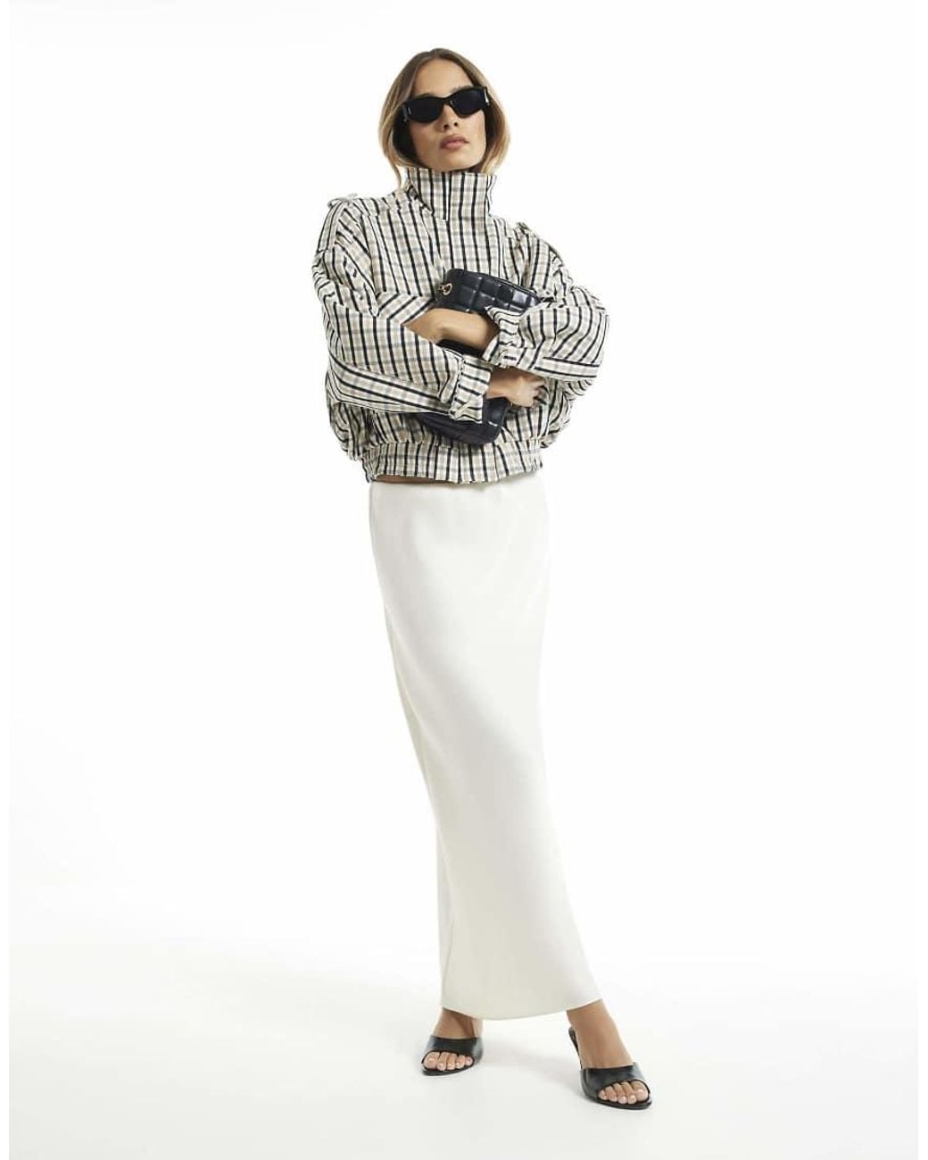 River Island White Satin Bias Maxi Skirt