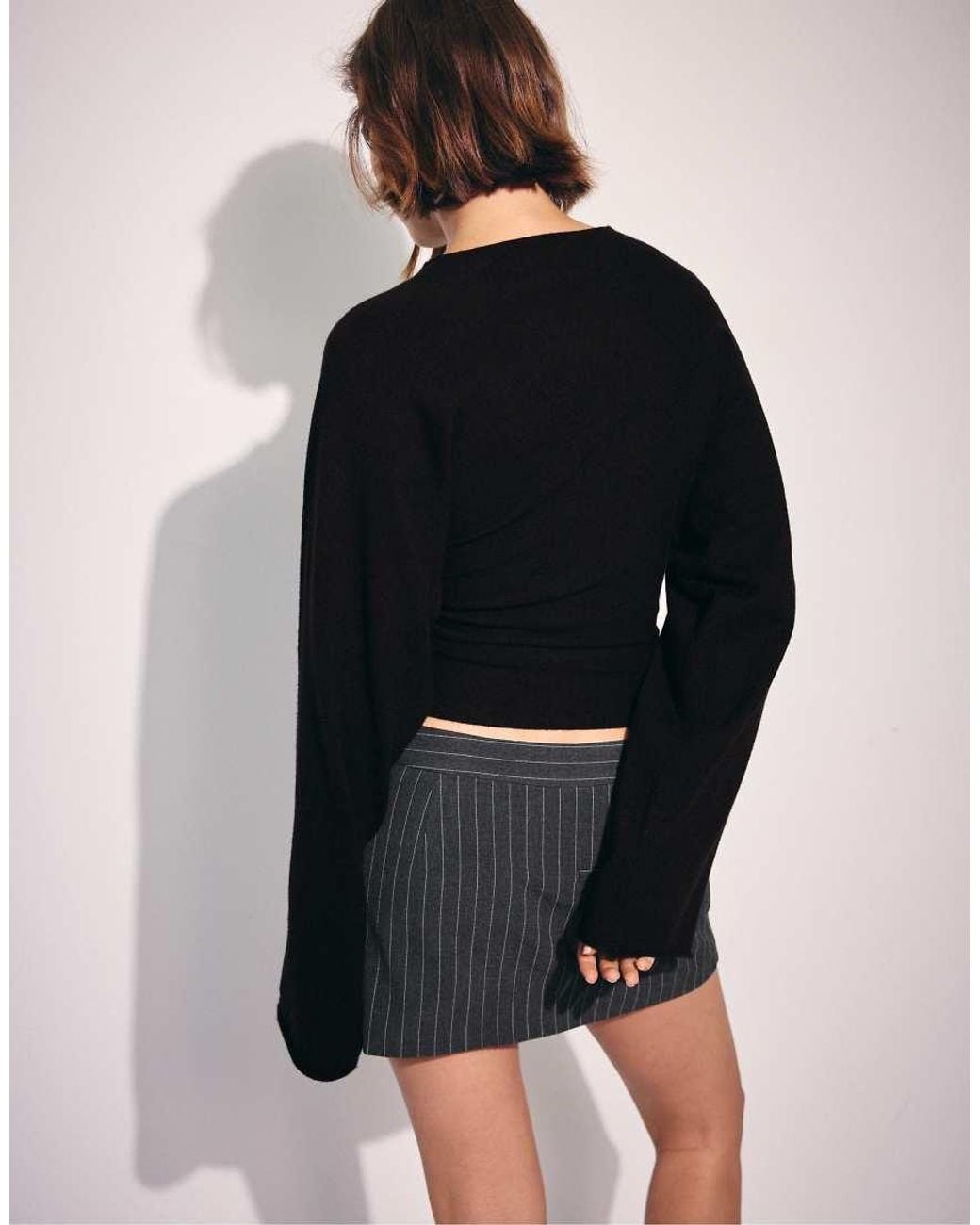 Stradivarius Blue Stand Collar Knit Jumper With Kimono Sleeves