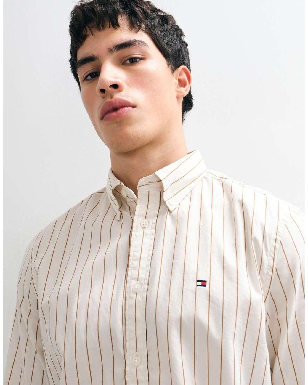 Tommy Hilfiger Natural Long Sleeve Striped Poplin Shirt for men