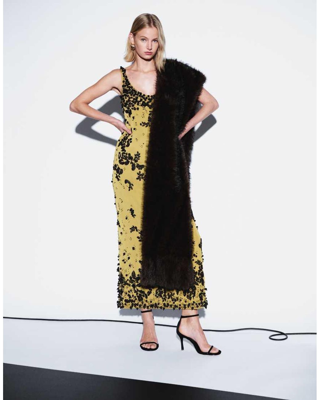 ASOS White Scoop Bias Cut Black Embellished Floral Maxi