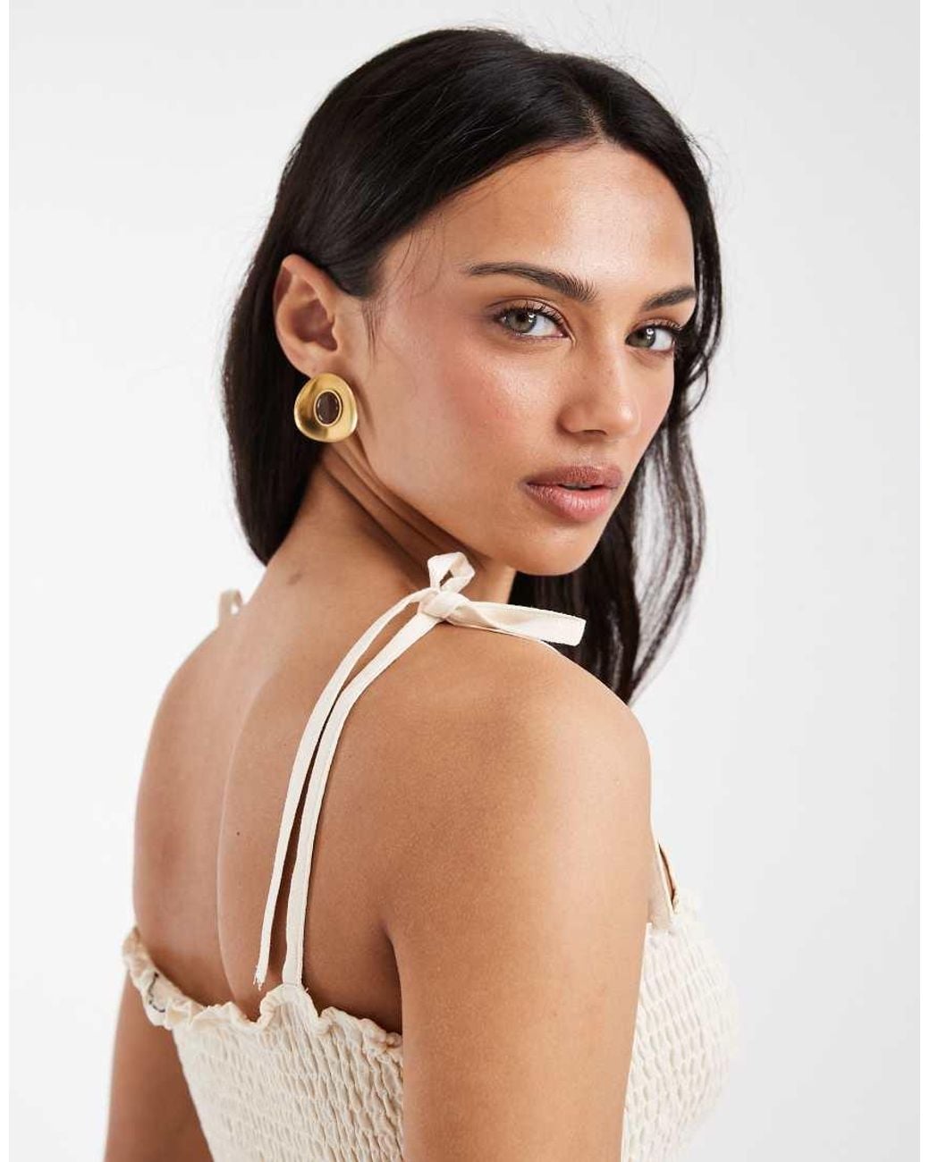 ASOS White Linen Blend Shirred Bralet Top