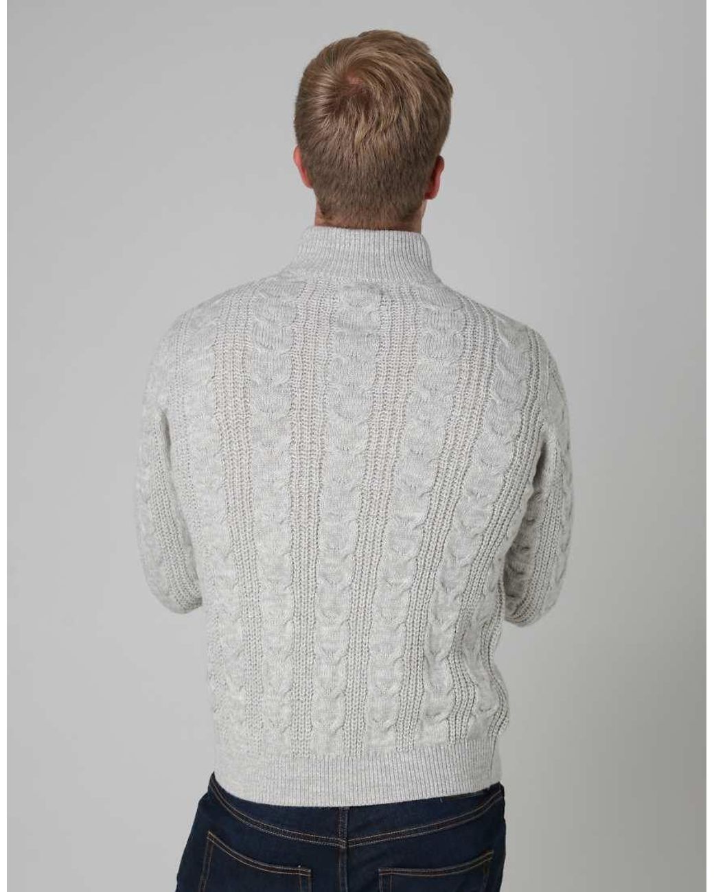 French Connection Gray 1/2 Zip Cable Knit Jumper for men