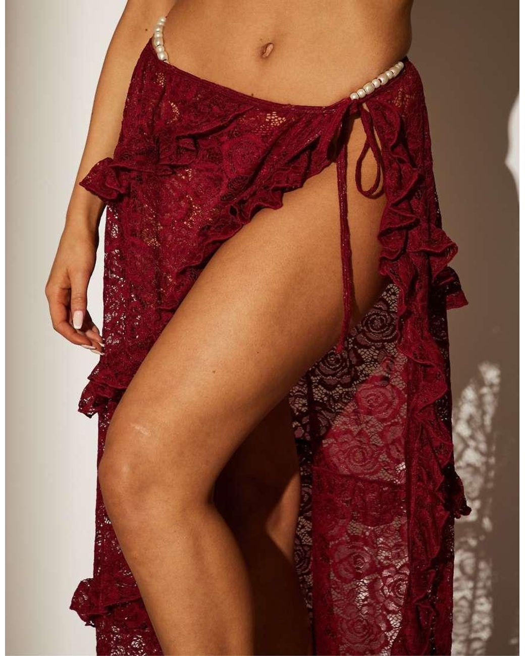 South Beach Brown Lace Ruffle Maxi Skirt
