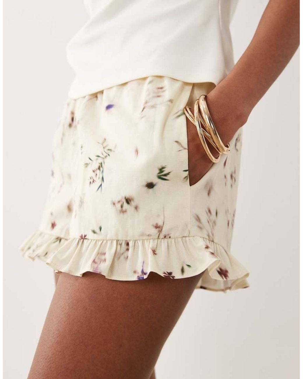 ASOS Natural Frill Hem Shorts