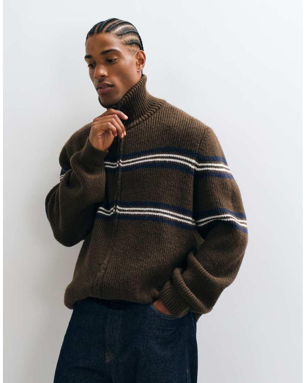 ASOS Blue Oversized Knitted Funnel Neck for men