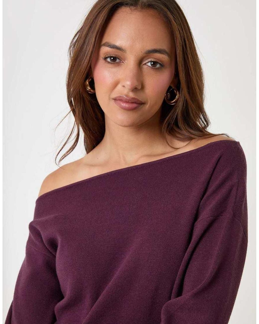 Threadbare Purple Soft Slash Neck Jumper
