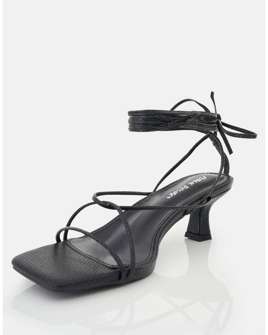 Public Desire Multicolor Shibuya Black Snake Texture Pu Square Toe Lace Up Low Heels