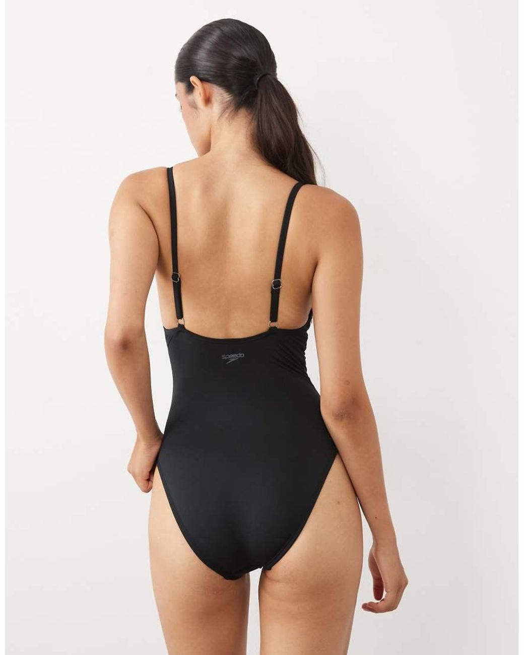 Speedo Black Solid V-Neck Swimsuit