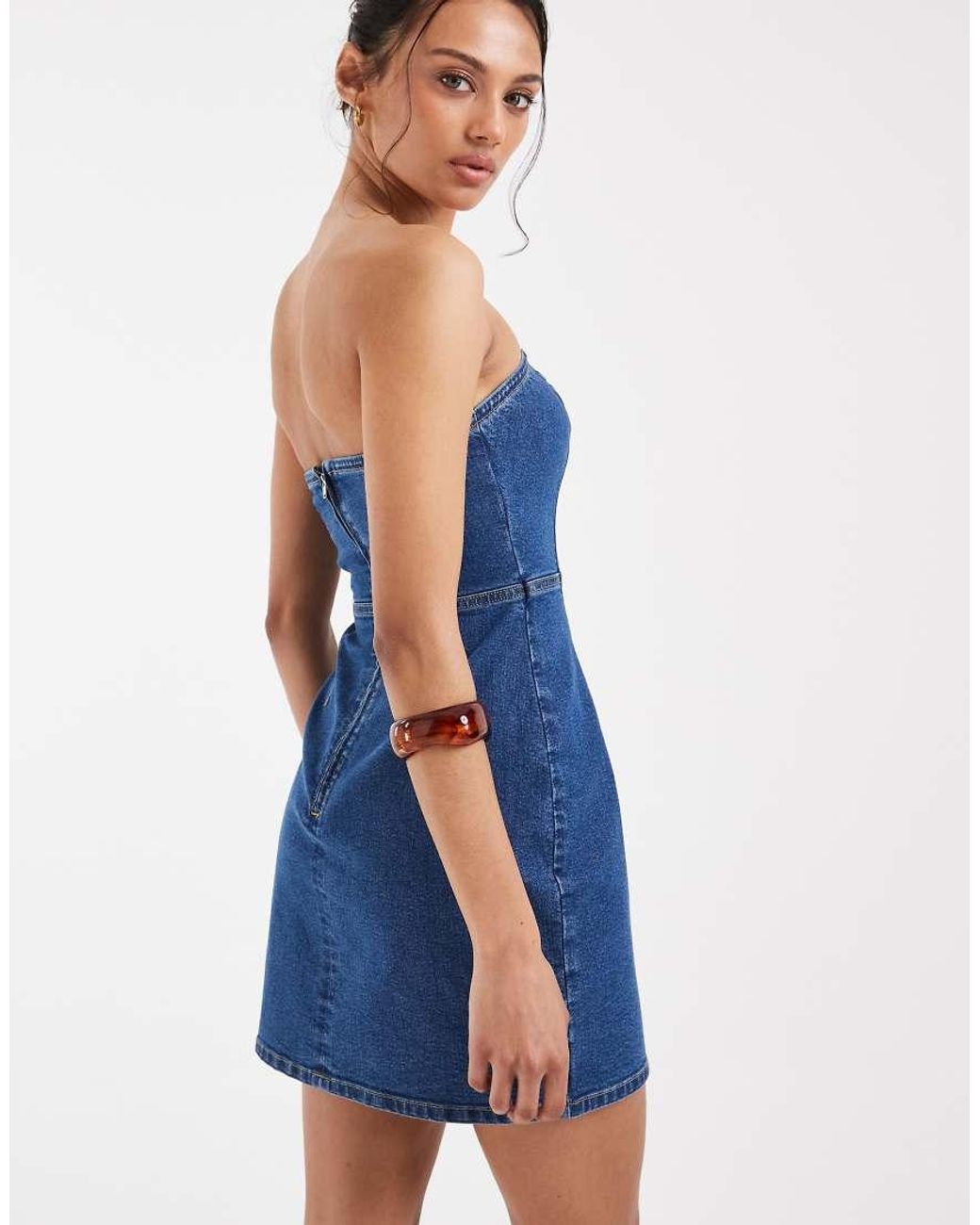 ASOS Blue Denim Bandeau Mini Dress