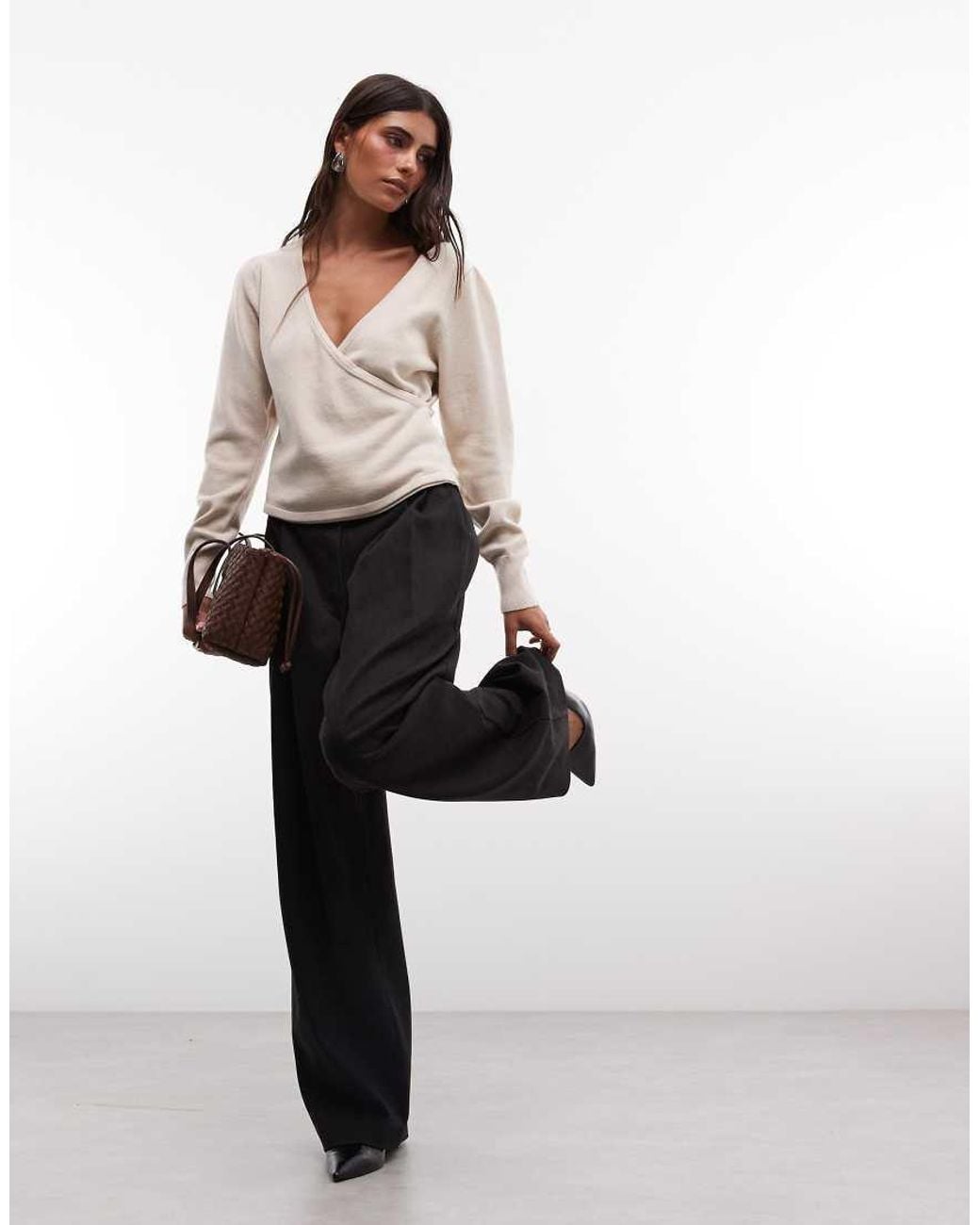 French Connection White V Neck Crossover Jumper