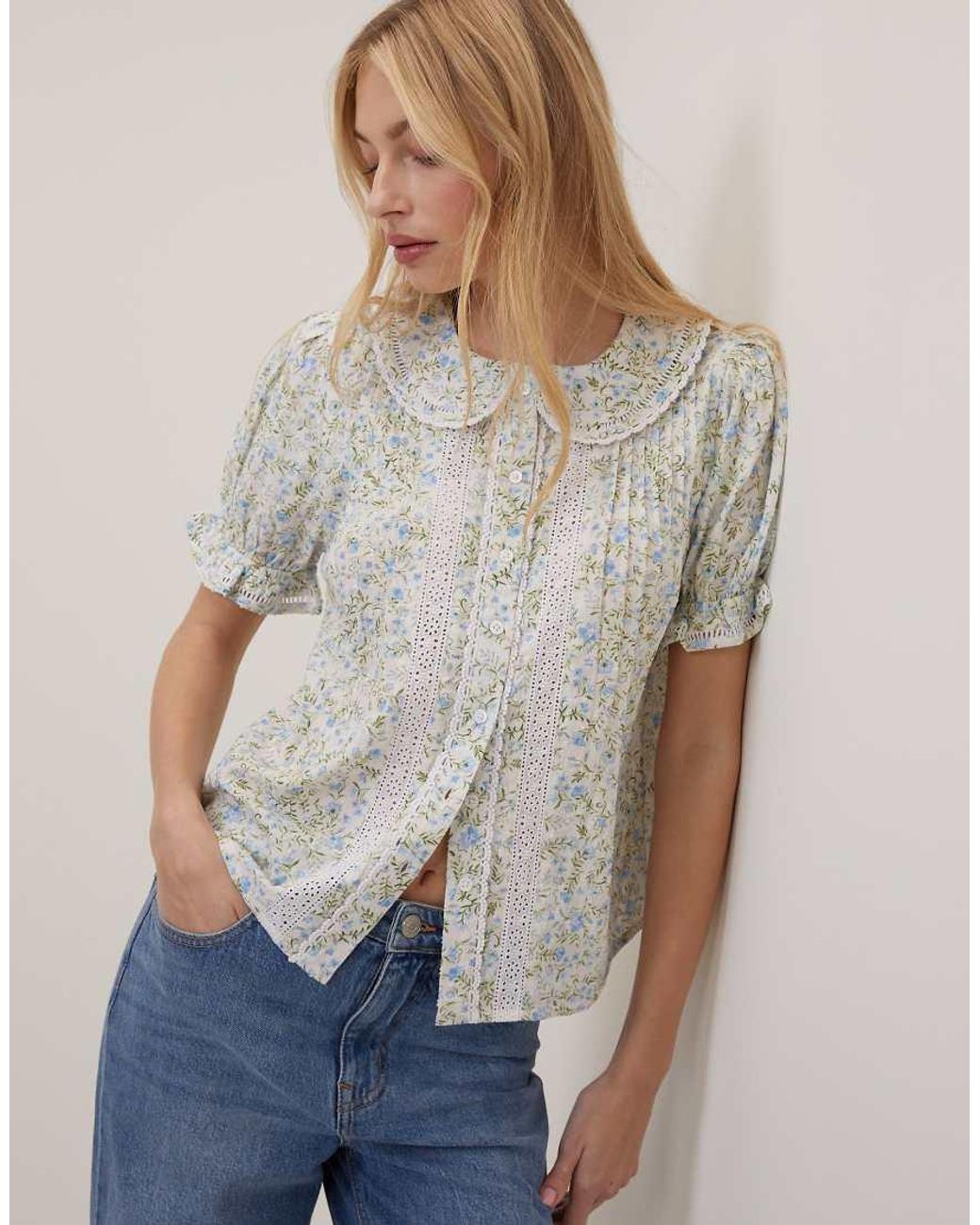 Nobody's Child Gray Broderie Anglaise Peter Pan Collar Blouse