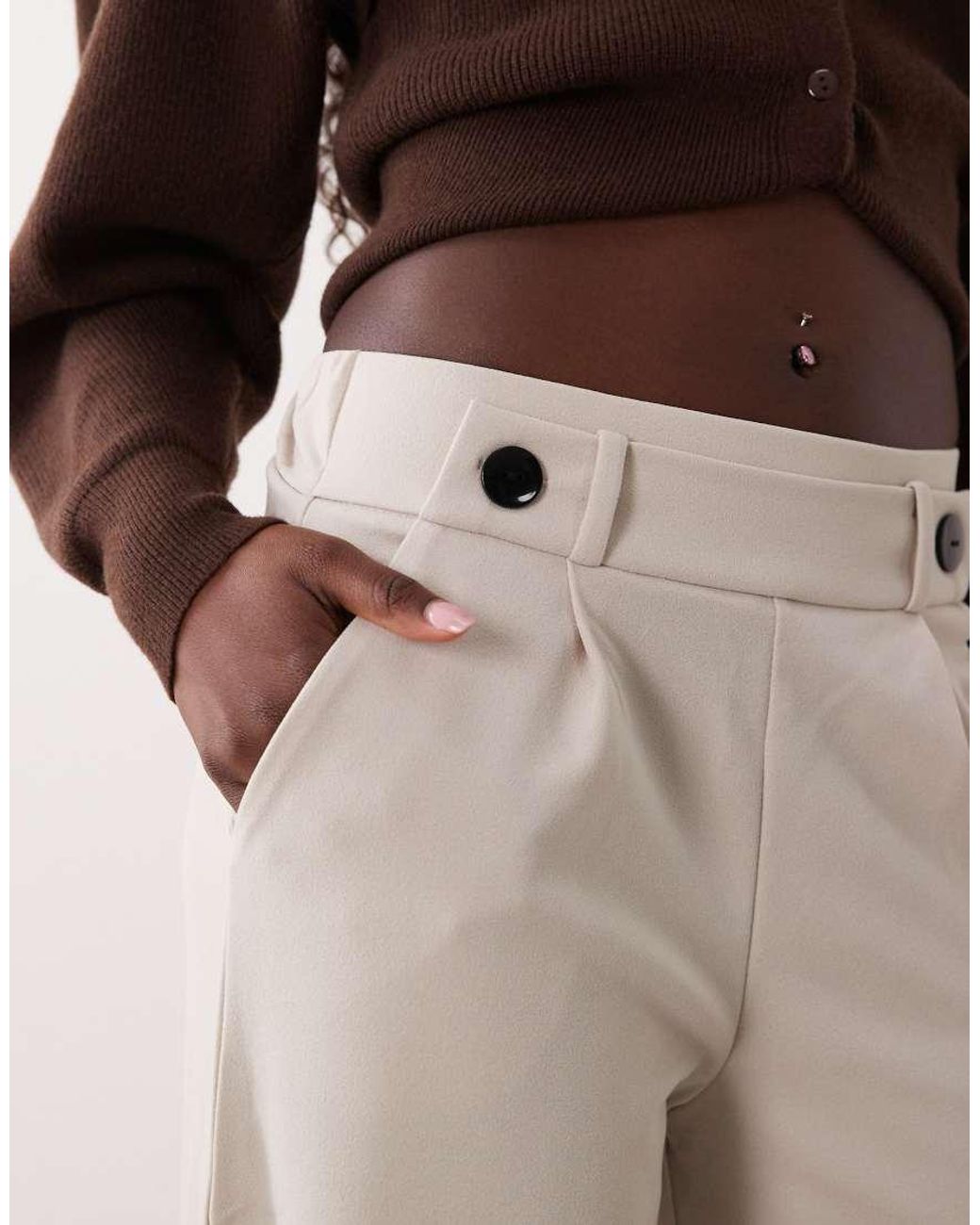 Jdy White Button Detail Wide Leg Dad Trousers