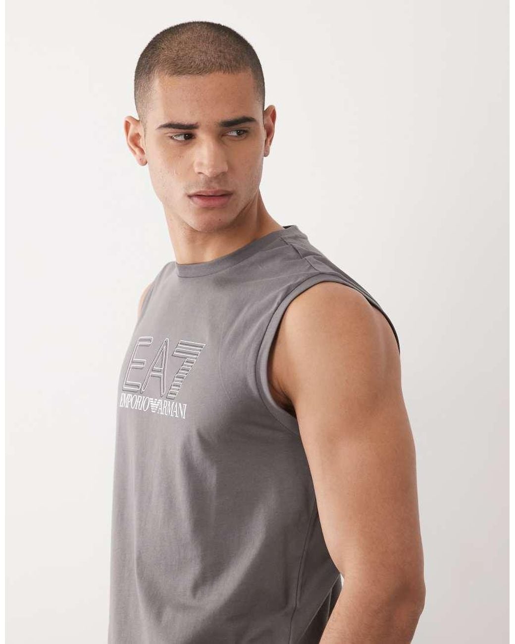 EA7 Gray Armani Train Visibility Loose Fit Tank Vest for men