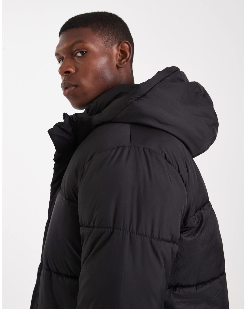 Jack & Jones Black Hooded Puffer Jacket for men