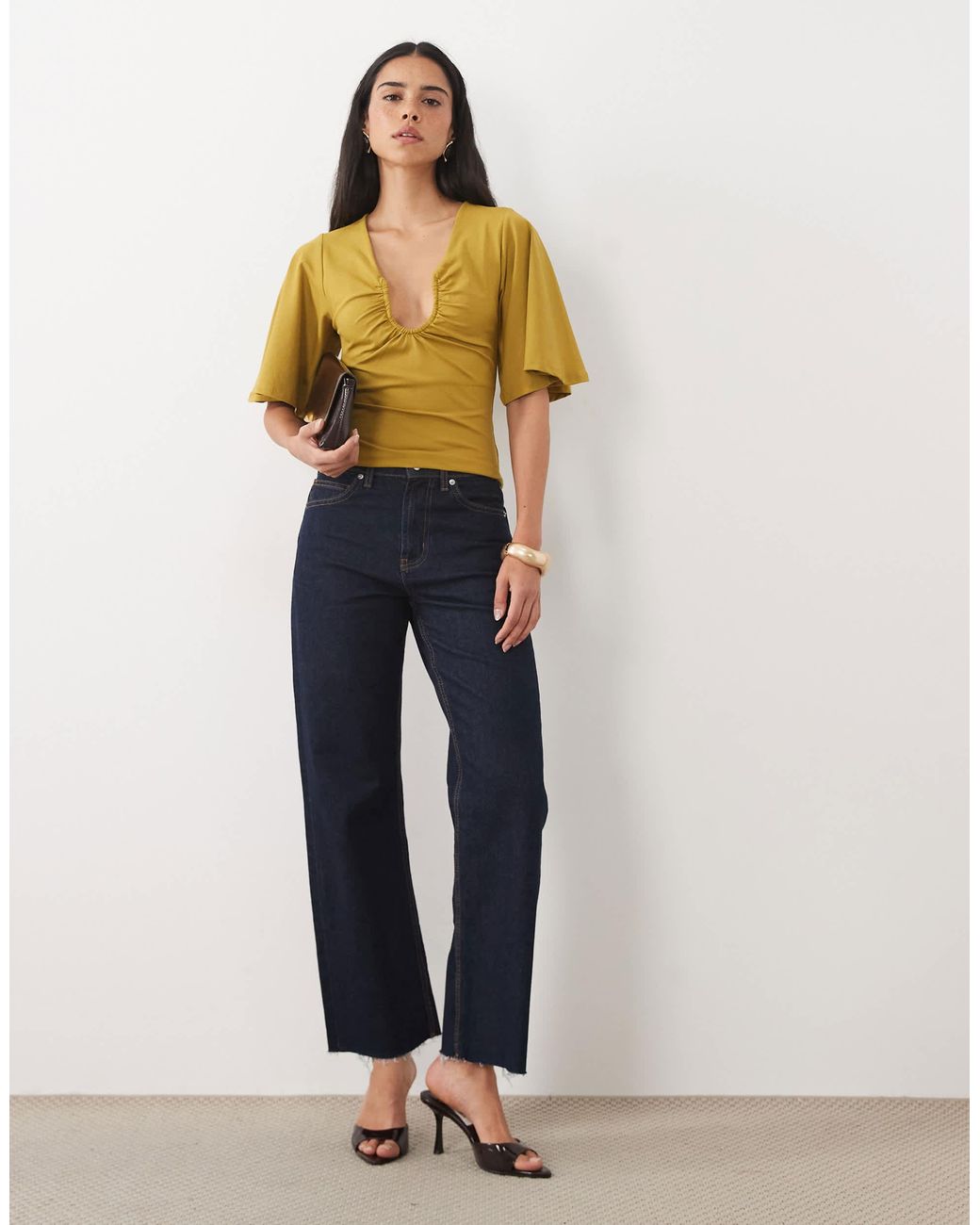 ASOS Green Flutter Sleeve U Wire Top