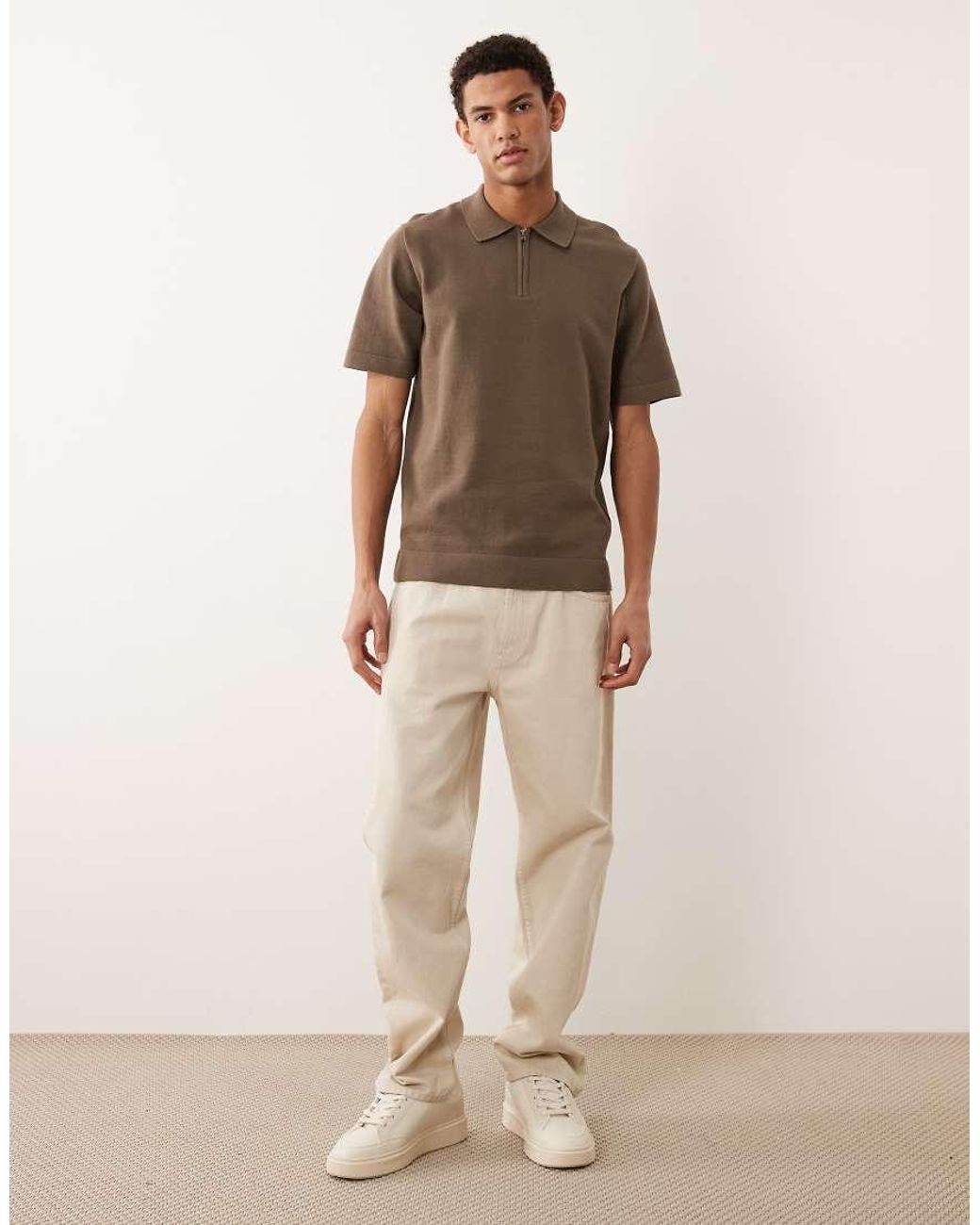 Jack & Jones Brown Premium Half Zip Knitted Polo for men