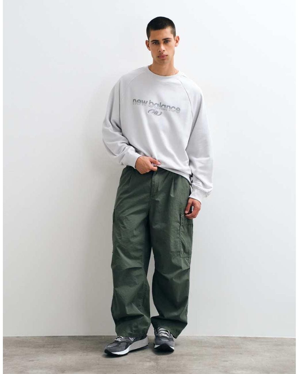 New Balance Gray Trackside French Terry Crew for men