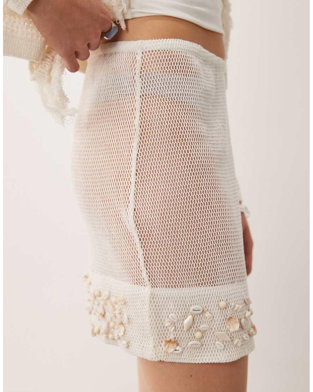 ASOS White Sheer Crochet Mini Skirt With Faux Shell Trim