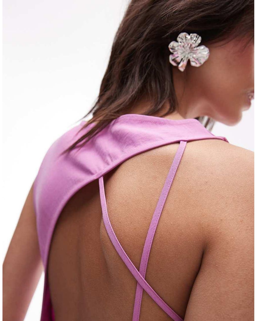 TOPSHOP Pink Drape Neck Open Back Midi Dress