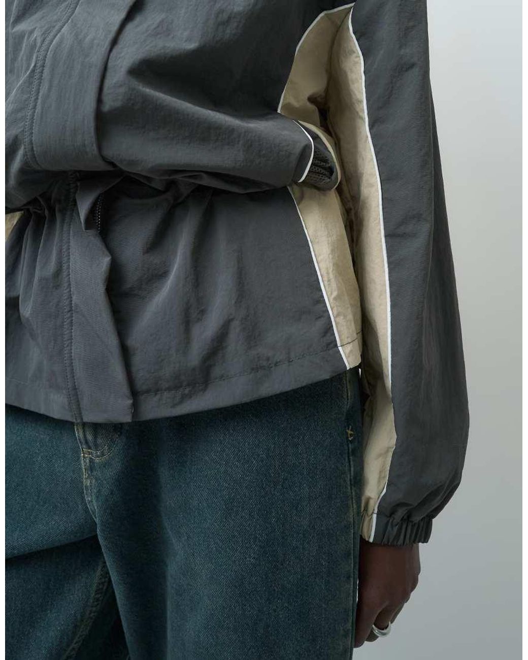 ASOS Gray Cinched Color Block Cinched Jacket
