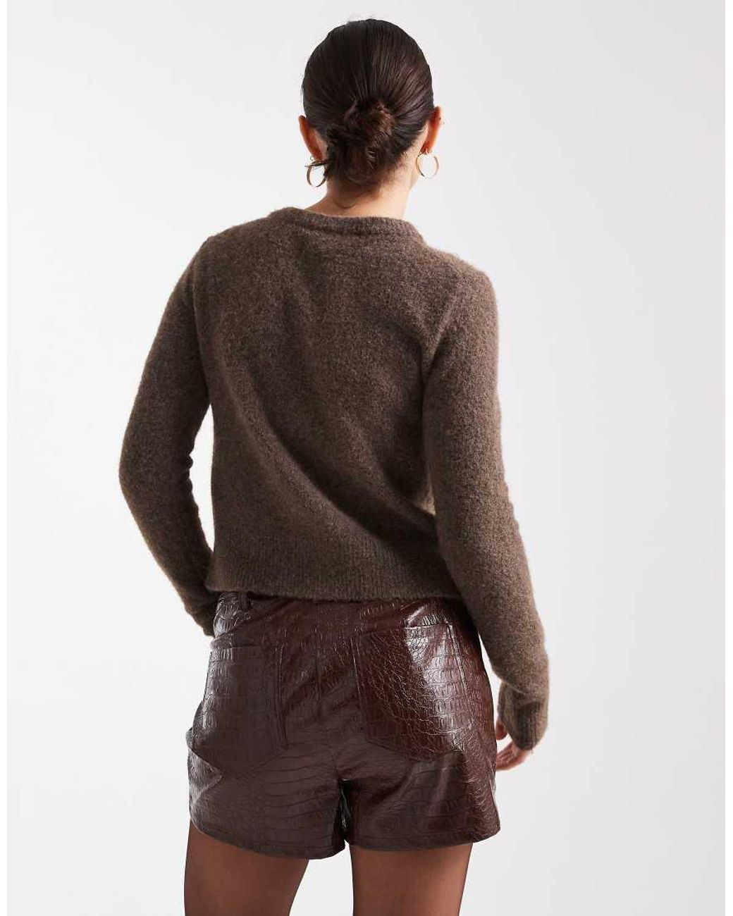 Miss Selfridge Brown Faux Leather Croc Booty Short