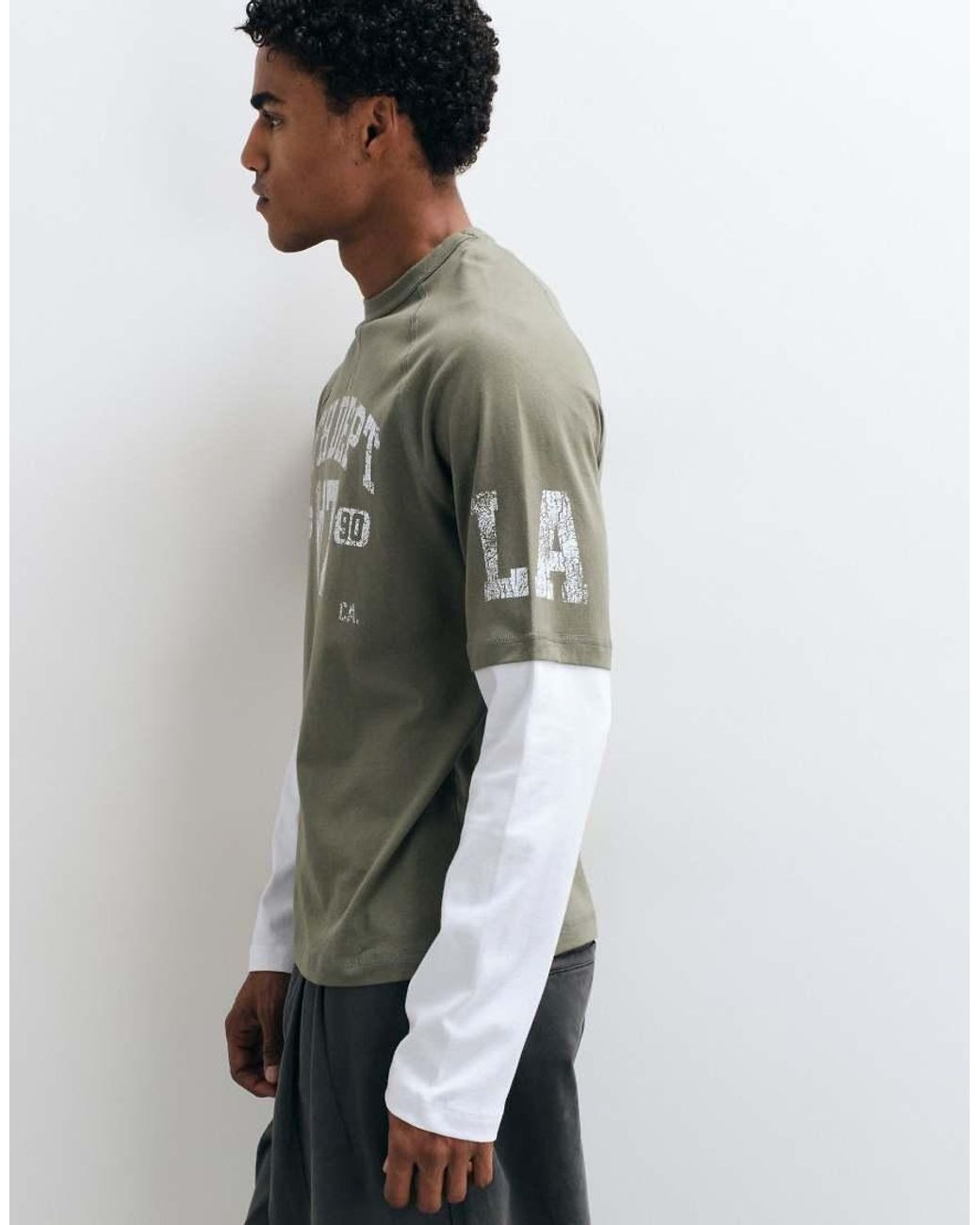 ASOS Green Relaxed Raglan Double Sleeve T-shirt With Graphic for men