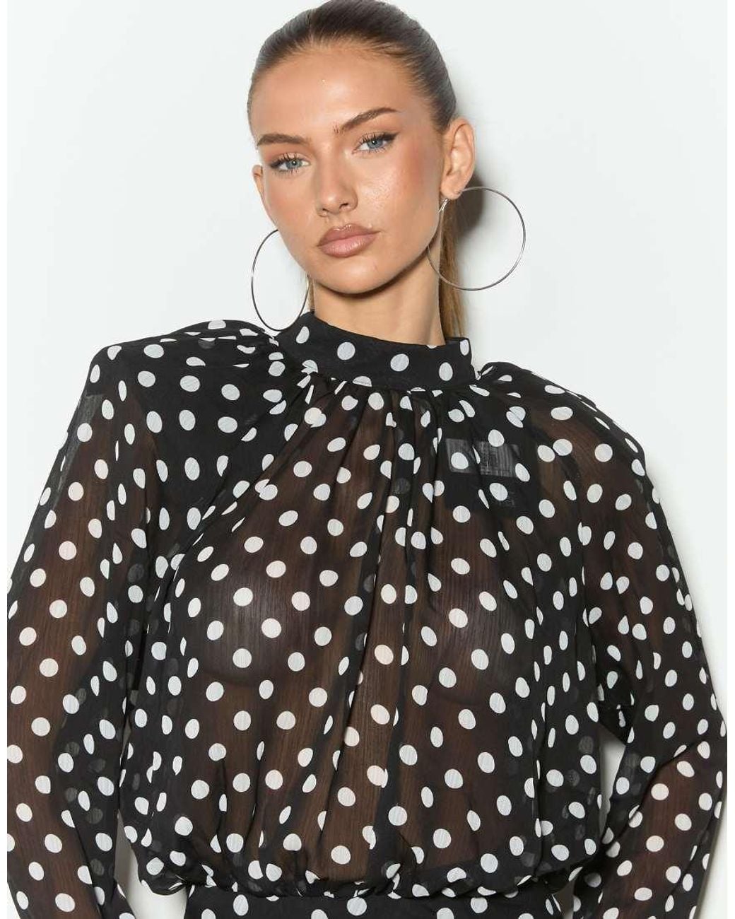 Noughts & Kisses Black Nori Chiffon High Neck Shoulder Pad Blouson Mini Dress