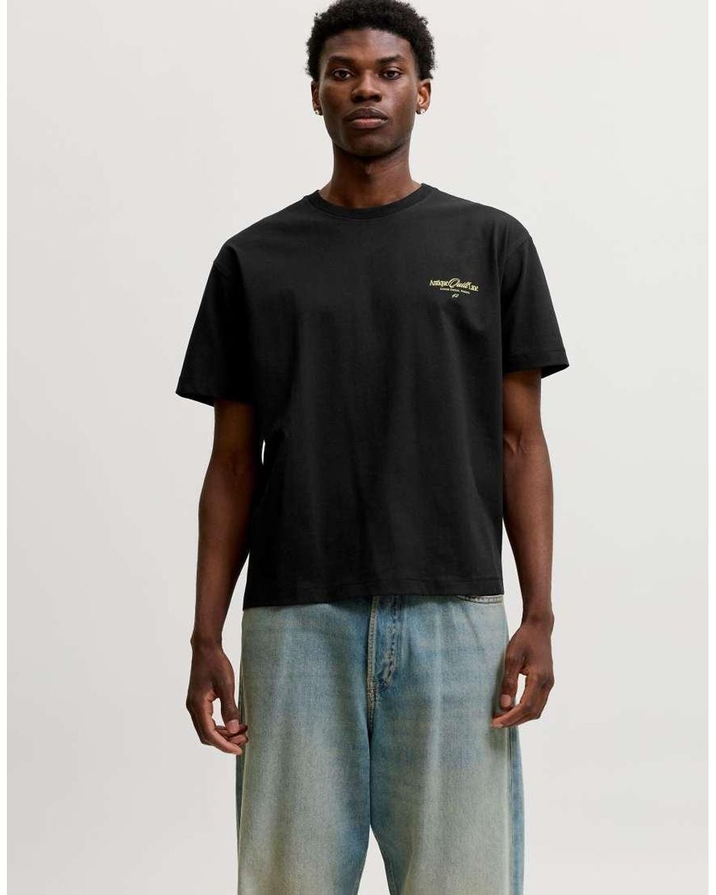 Jack & Jones Black Salamanco Lace Relaxed Fit Crew Neck Short Sleeve T-shirt for men