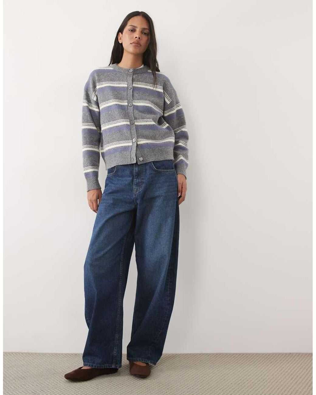 New Look Gray Crew Neck Cardigan