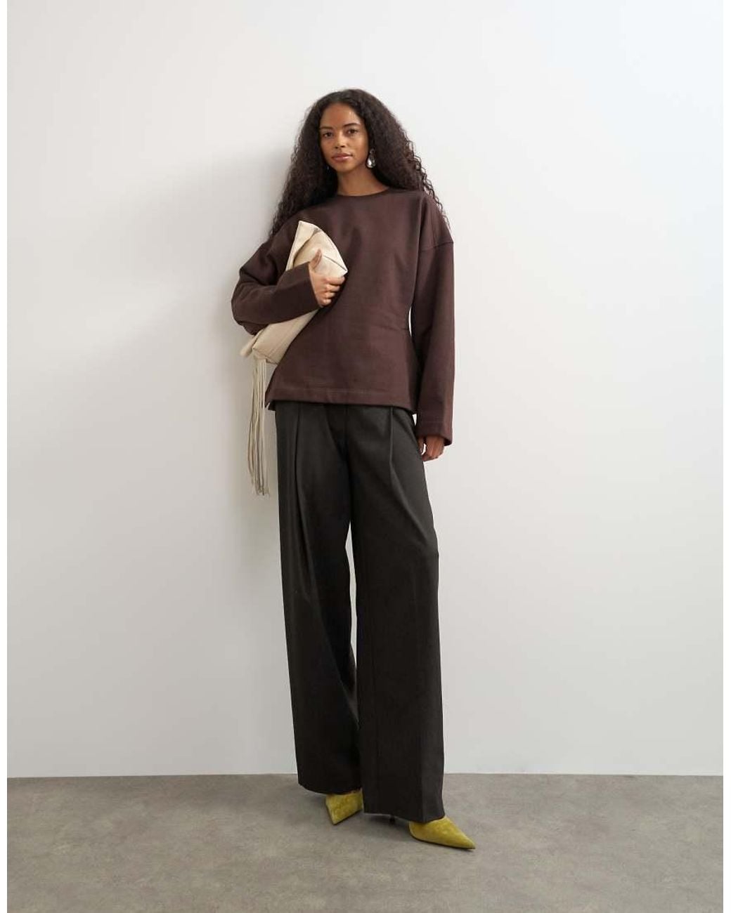 TOPSHOP Brown Sweat Crew Neck Cinched Jumper