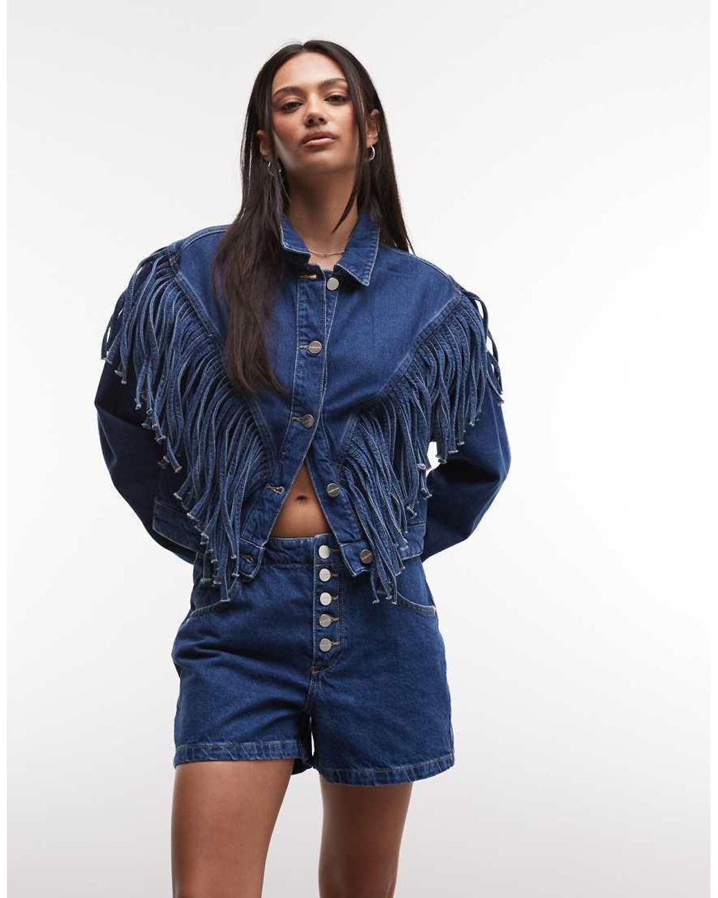 AllSaints Blue Tay Western High Waisted Denim Shorts