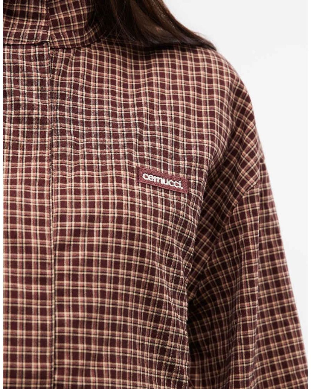 CERNUCCI Brown Check Twill Funnel Neck Jacket