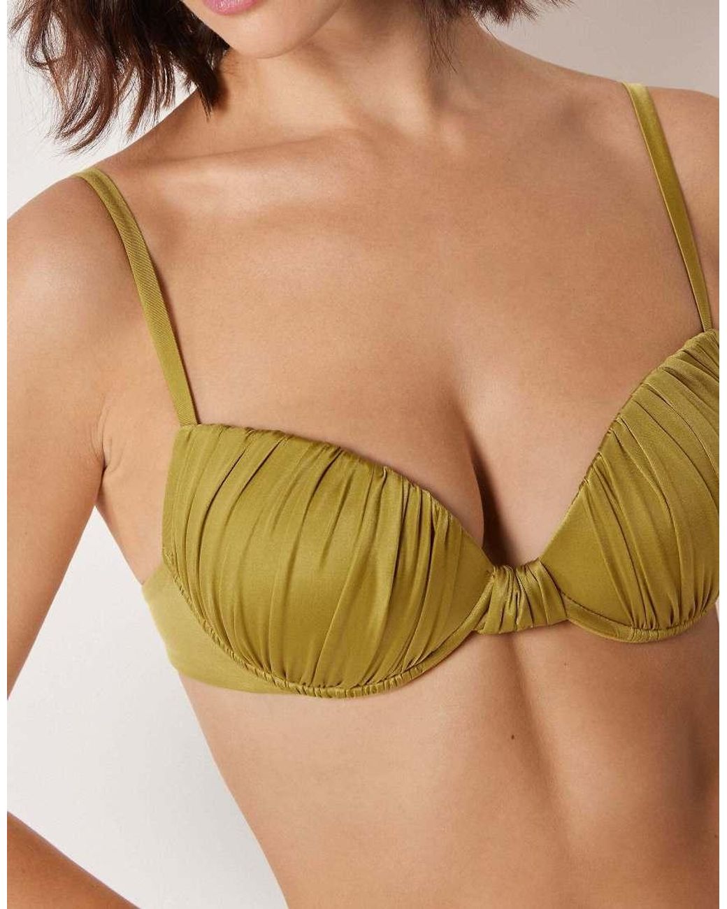 Calzedonia Green Shiny Satin Push-Up Bikini Top