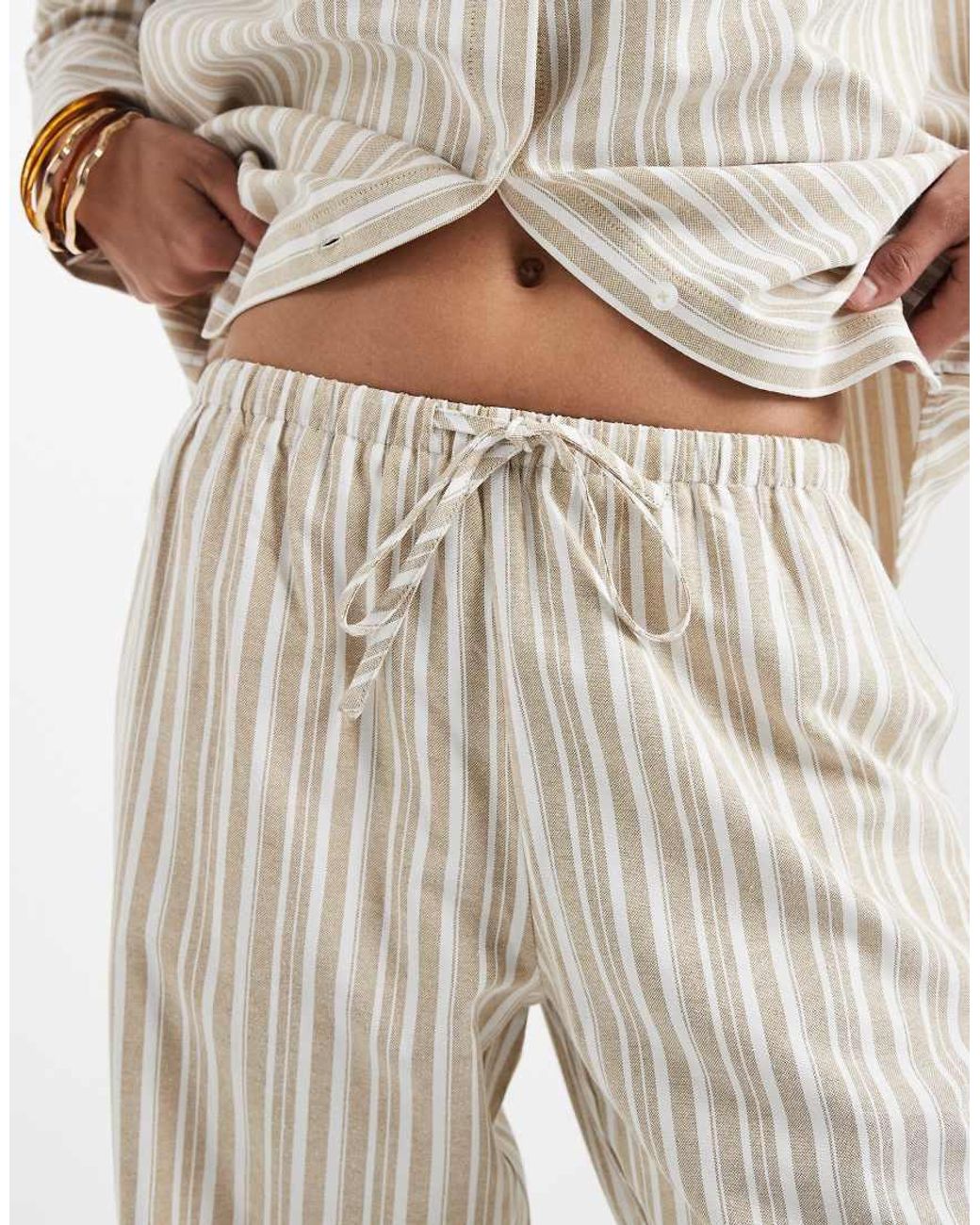 4th & Reckless Natural Lightweight Cotton Rich Wide Leg Beach Trouser Co-Ord
