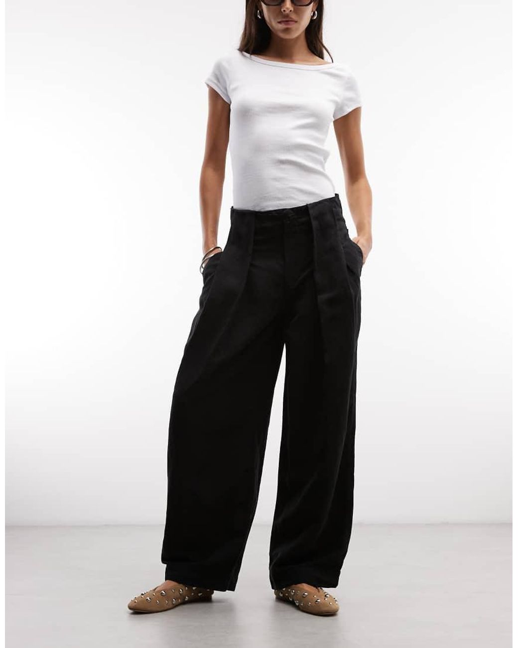 AllSaints Black Phi Linen-look Pleated Pants