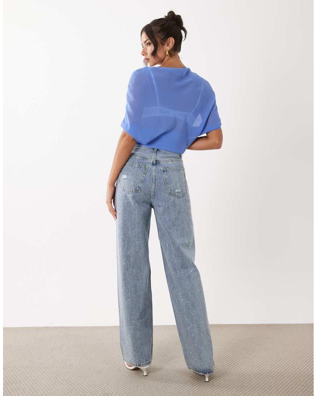 Lioness Blue Diamante Cotton Rich Straight Leg Jeans