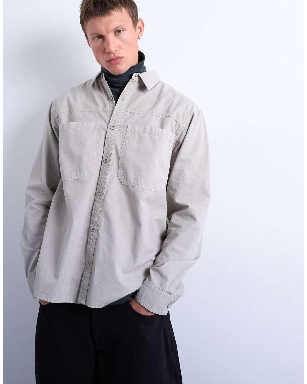 Topman White Regular Fit Ripstop Overshirt for men
