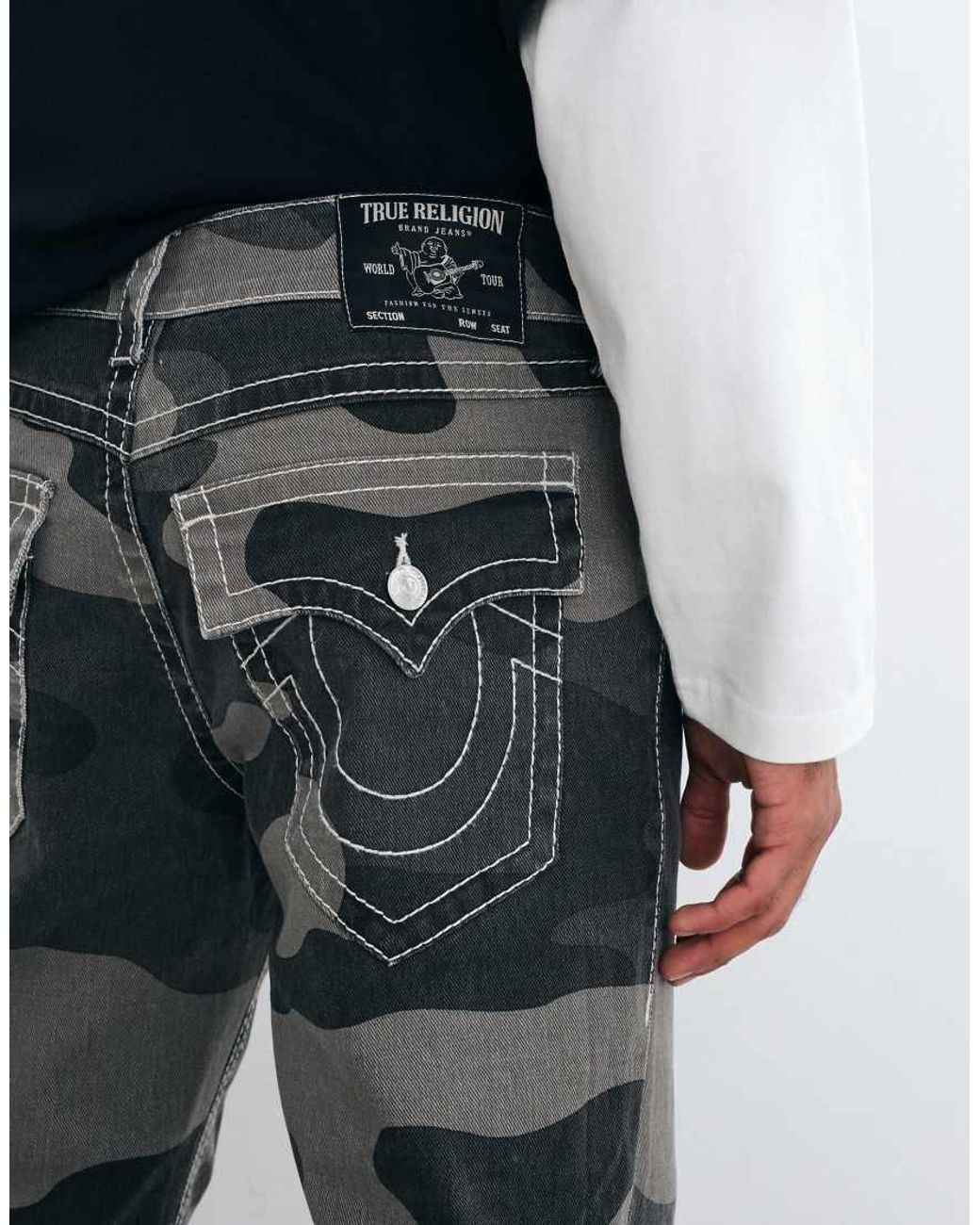 True Religion Blue Camo Loose Fit Twill Ricky Flap Jeans for men